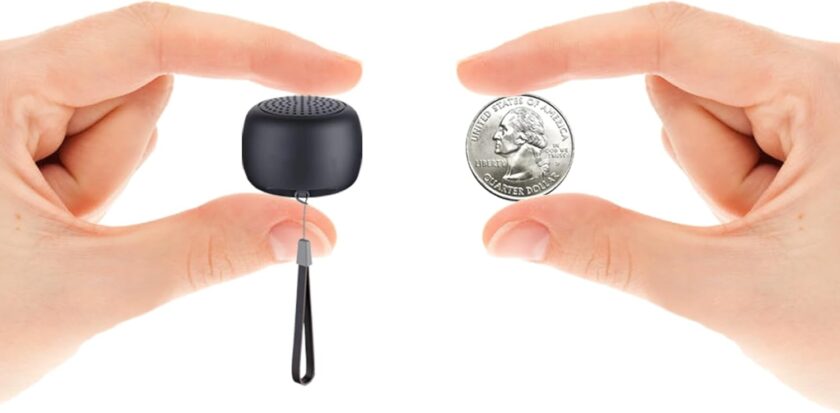 Tiny Speaker Smallest Mini Bluetooth Speakers Wireless with Remote Shutter, Hands-Free Call, Built-in Mic, , Black Little Portable Speaker Plays Podcasts in Hike, Rk, Biking, Gifts