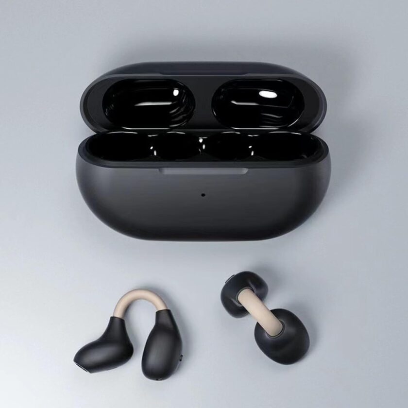 Clip on Ear Open Ear Wireless Earphones Wireless Bluetooth 5.3 Clip on Headphones Sports Earphones Open Ear Headphones Built-In Microphone With Charging Case  Waterproof coffee-black