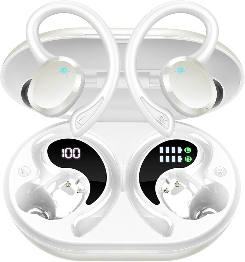Bluetooth 5.4 Headphones Sport, 2025 Wireless Ear Bass  Stereo Over Ear , 56Hrs Noise Cancelling Headset with Earhook,  Waterproof Earphones Workout Running for Laptop Pad