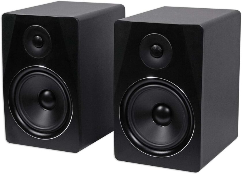 Powered  Studio Monitor Speaker  in Black, 8", 2-Way, 500W, ,  Wood, , Perfect for Stud, Recording, Music