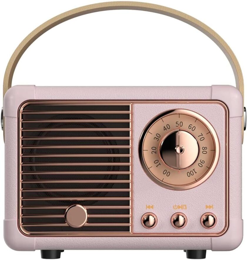 Retro Bluetooth Speaker Wireless Mini Speaker,Outdoor Bluetooth Speaker with Crystal Clear Stereo Sound Rich Bass, Portable Speaker Best  Gifts Ideas for Women Teenage(Pink)