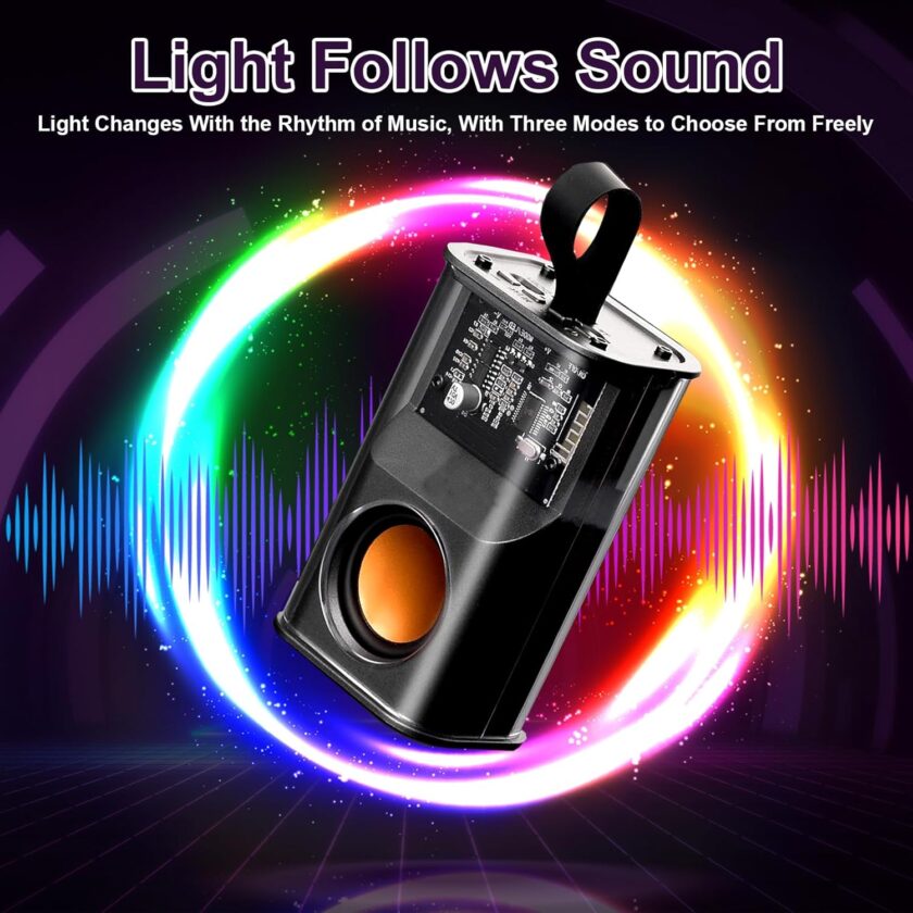 Portable Bluetooth Speaker with Lights, Transparent Wireless Mini Bluetooth Speaker, Nightlights Colorful Lighting Small Speakers HD Sound and Bass for Office, Party , - Image 2