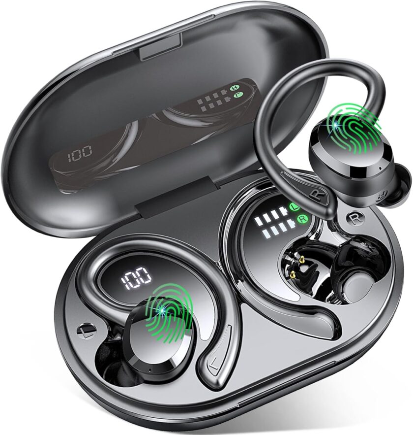 Wireless Ear Sport, 2025 Bluetooth 5.4 Headphones Bass  Stereo Over Ear , 56Hrs Noise Cancelling Headset with Earhook,  Waterproof Earphones Workout Running for Laptop Pad
