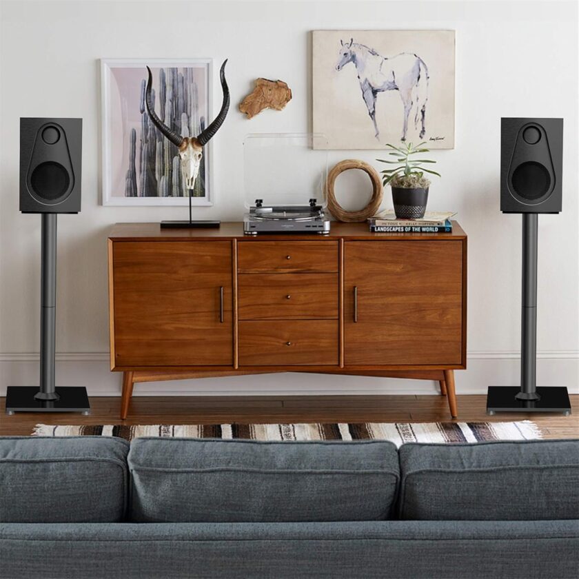 Universal Floor Speaker Stands 26 Inch for Surround Sound  Other Bookshelf Speakers Weight up to 22lbs - Image 2