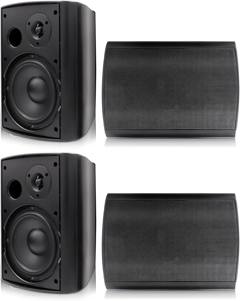 6.5 inch 800W Outdoor Bluetooth Speakers Wateroof Wall Mounted Sound System with Multifunctional lifier, Powerful Bass & Stereo Sound, Easy to Install, for Patio Deck Porch ( Black)