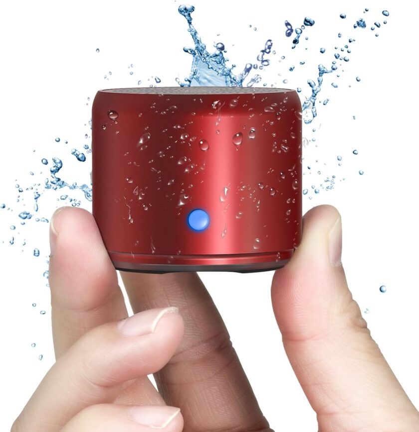 Case Packed,  Portable Bluetooth Speaker with Custom Bass Radiator, Brief Design,  Waterproof, Perfect Mini Speaker for Shower, Room, Bike, Car (Red)