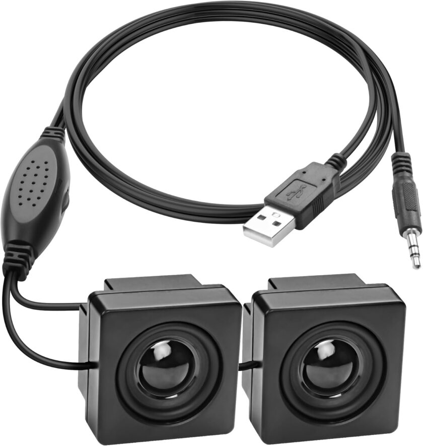 Mini Computer Speaker for Desktop  3.5mm  Input with Volume Control USB Powered Stereo Hidden Type Small Speakers for  Laptop Phone Notebook -1.2M/3.9FT 1 Pr