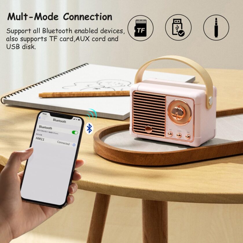 Retro Bluetooth Speaker Wireless Mini Speaker,Outdoor Bluetooth Speaker with Crystal Clear Stereo Sound Rich Bass, Portable Speaker Best  Gifts Ideas for Women Teenage(Pink) - Image 2