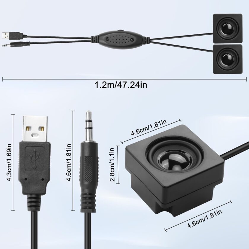 Mini Computer Speaker for Desktop  3.5mm  Input with Volume Control USB Powered Stereo Hidden Type Small Speakers for  Laptop Phone Notebook -1.2M/3.9FT 1 Pr - Image 2