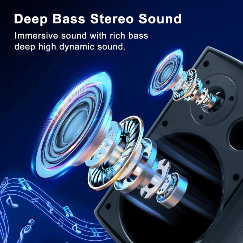 6.5 inch 800W Outdoor Bluetooth Speakers Wateroof Wall Mounted Sound System with Multifunctional lifier, Powerful Bass & Stereo Sound, Easy to Install, for Patio Deck Porch ( Black) - Image 2