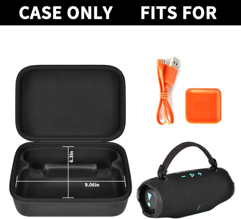 Speaker Case Compatible with  Waterproof Bluetooth Speakers. Carrying Storage Bag with Shoulder Strap for Charger, USB Cable & Accessories (Box Only) - Black - Image 2