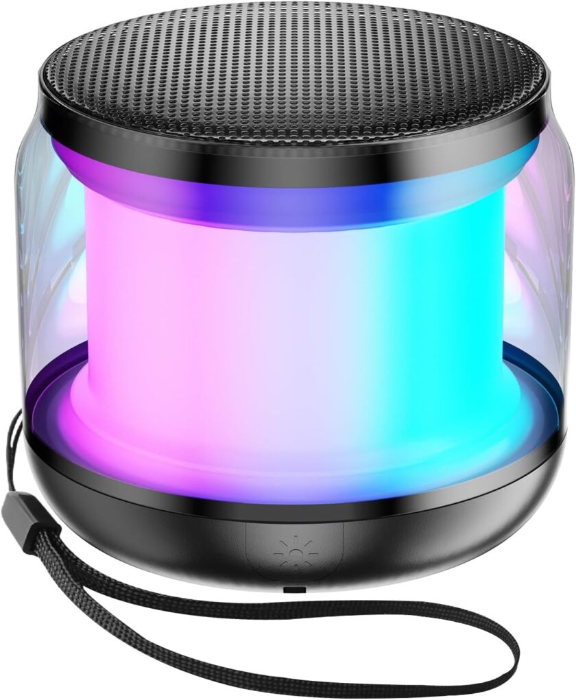 Mini Portable Bluetooth Speakers Wireless,  Small Bluetooth Speaker，with Lights and Lanyard,Gifts for Women/Girls, Boys and Kids for Christmas