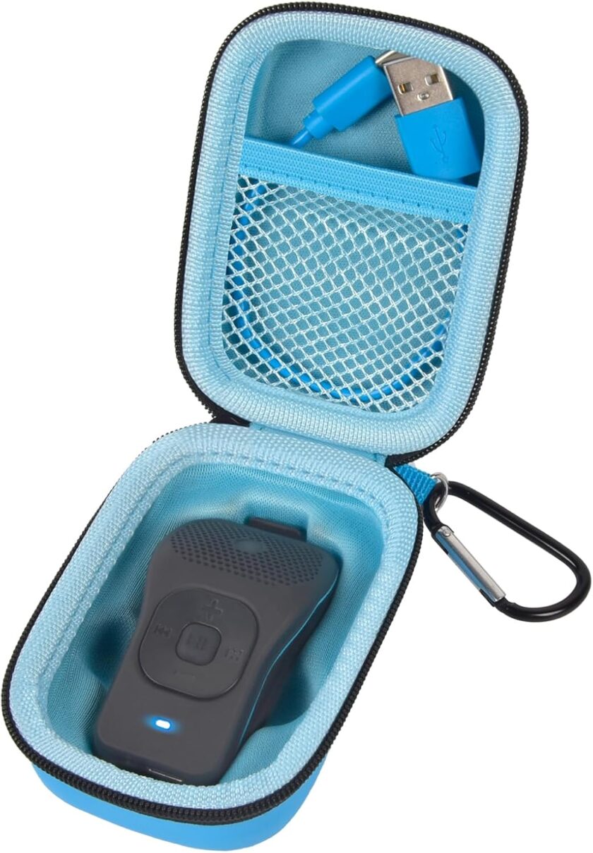 Carrying Case for  Wearable Bluetooth Clip Speaker, Magnetic Clip-On Wireless Portable Speakers Mini Travel Storage Holder Box with Pocket for Cables, Carabiner-Bag Only (Blue)