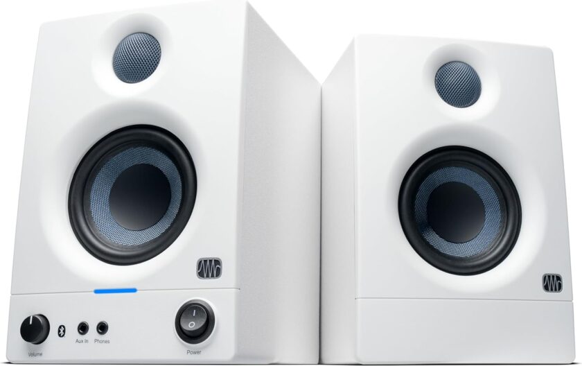 Bluetooth Studio Monitors (White),  Powered, Active Monitor Speakers for Desktop, Turntable, Record Player, Bookshelf,  Speakers