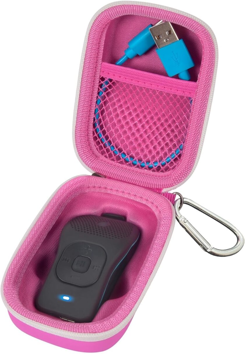 Carrying Case for  Wearable Bluetooth Clip Speaker, Magnetic Clip-On Wireless Portable Speakers Mini Travel Storage Holder Box with Pocket for Cables, Carabiner-Bag Only (Pink)