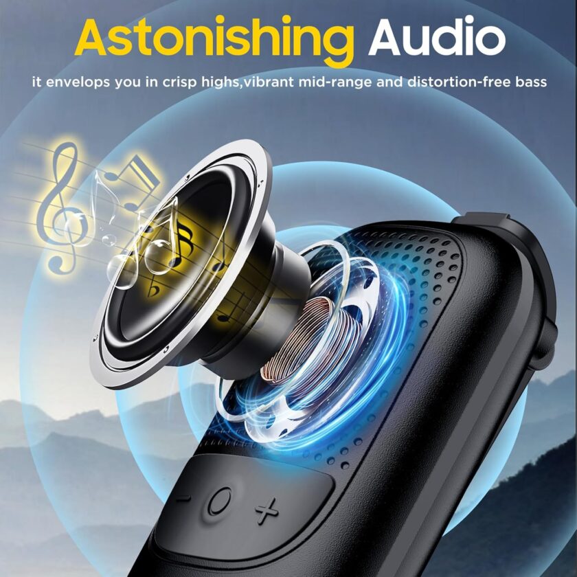 Bluetooth Speaker, Clip-On Portable Speaker with Built-in Mics for Hands-Free Music and Calls, Up to 10 Hours Battery Life,Mini Outdoor Waterproof Speaker for Working,Running-Black - Image 2