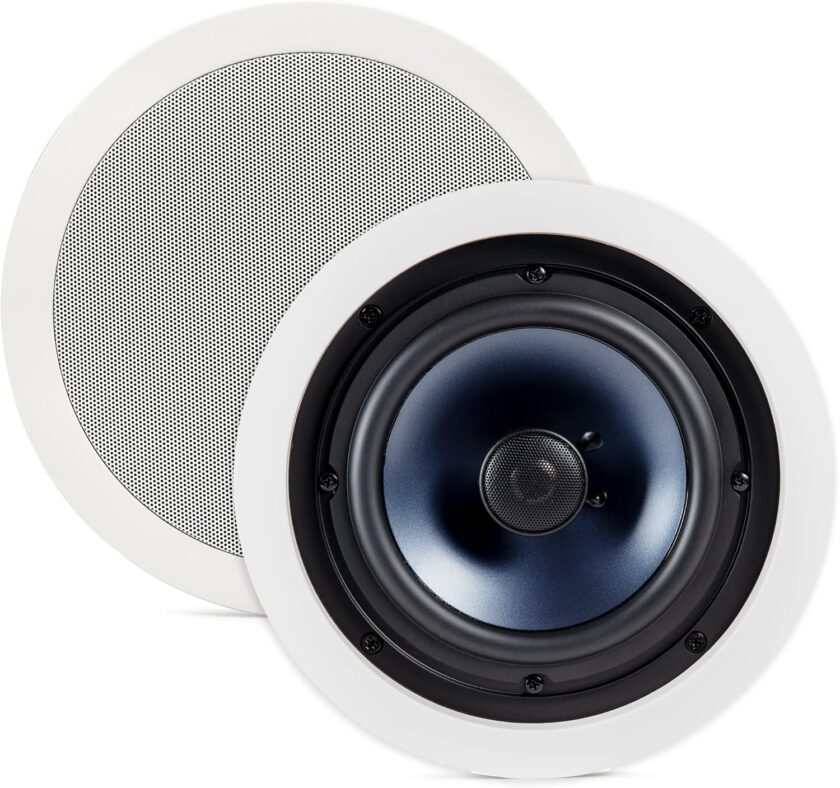 2-way  In-Ceiling 8" Round Speakers, Set of 2 Perfect for  and Humid Indoor/Outdoor Placement - Bath, Kitchen, Covered Porches