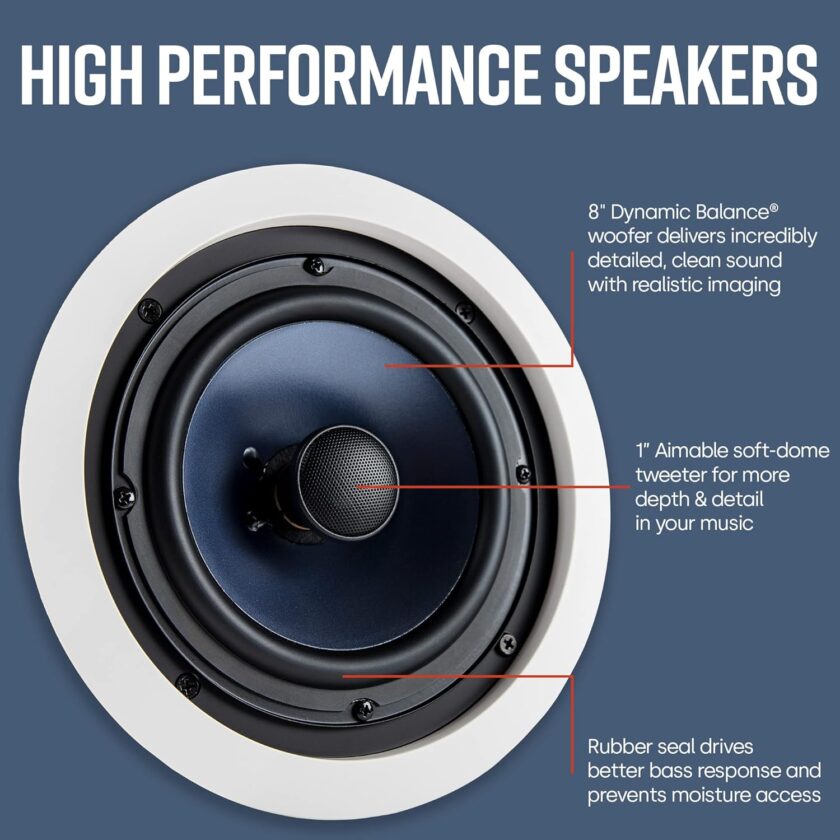 2-way  In-Ceiling 8" Round Speakers, Set of 2 Perfect for  and Humid Indoor/Outdoor Placement - Bath, Kitchen, Covered Porches - Image 2
