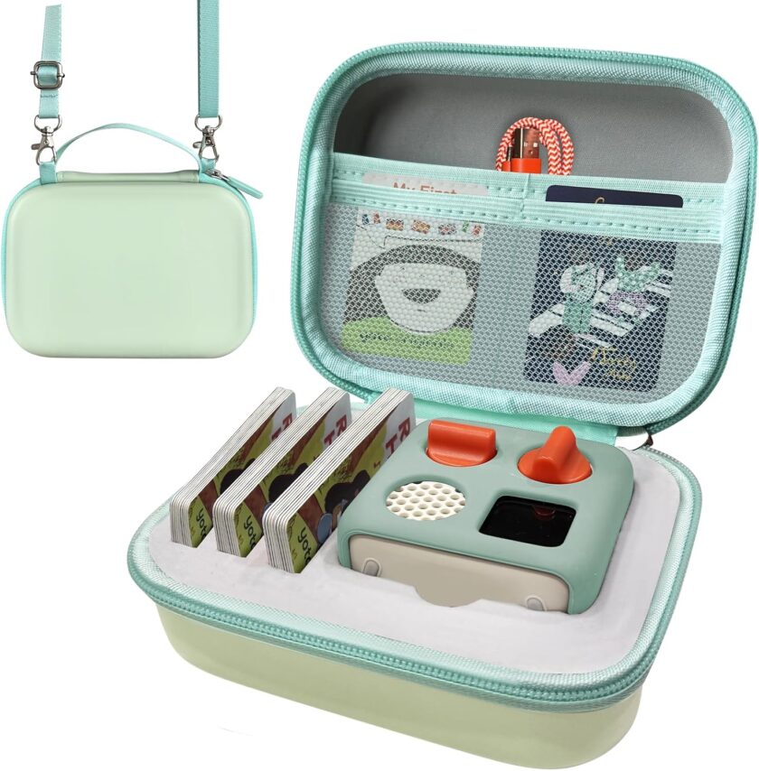 Case Compatible with  Mini Kids Bluetooth Audio Player, Travel Storage Holder for Children’s Speaker Plays Stories Music Podcast Radio Cards (Bag Only)- (Light Green)