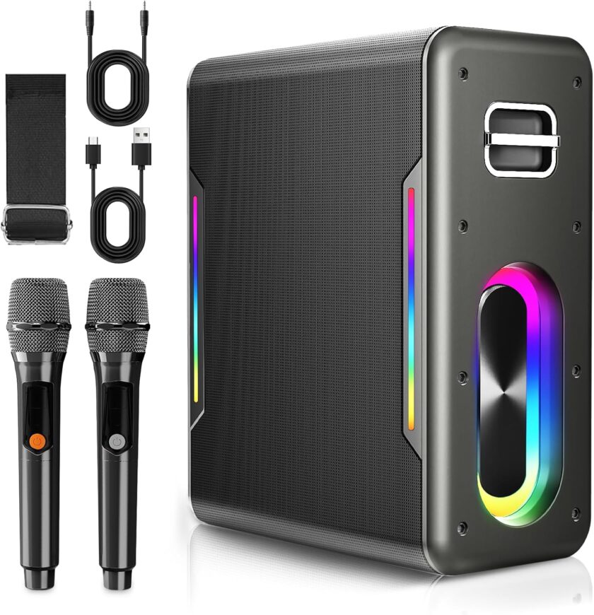 Karaoke Machine with 2 Wireless Microphones Portable Bluetooth Karaoke Machine for Adults Kids  Chip Karaoke Speaker with  Lights Supports  TF Card   in